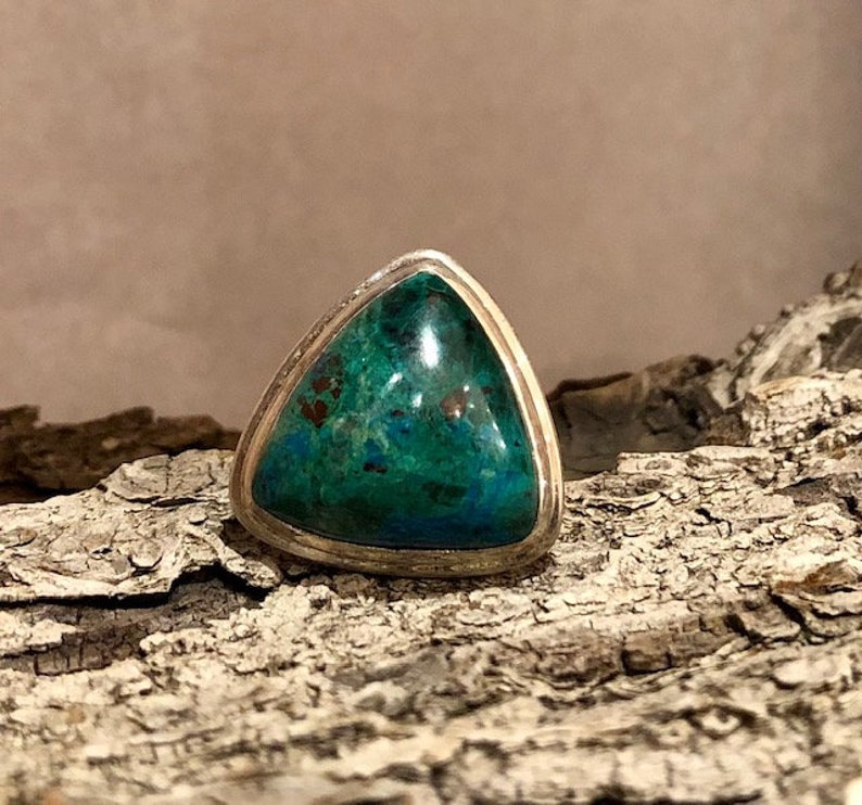 statement ring Extra Large stone ring #96 Cocktail ring Gemstone Ring Triangle Chrysocolla ring sterling silver ring