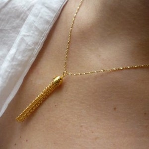 Gold Tassel necklace, Brushed Gold Plated Necklace, Fine Golden Cable Necklace, Gold Plated Chain, Elegant Necklace. image 5