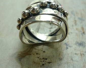 Sterling Silver Ring, Wire Wrapped Silver Ring, Wide Silver Bands Ring, Silver Balls, Statement Silver Ring, Chunky Ring, Big Ring K#316