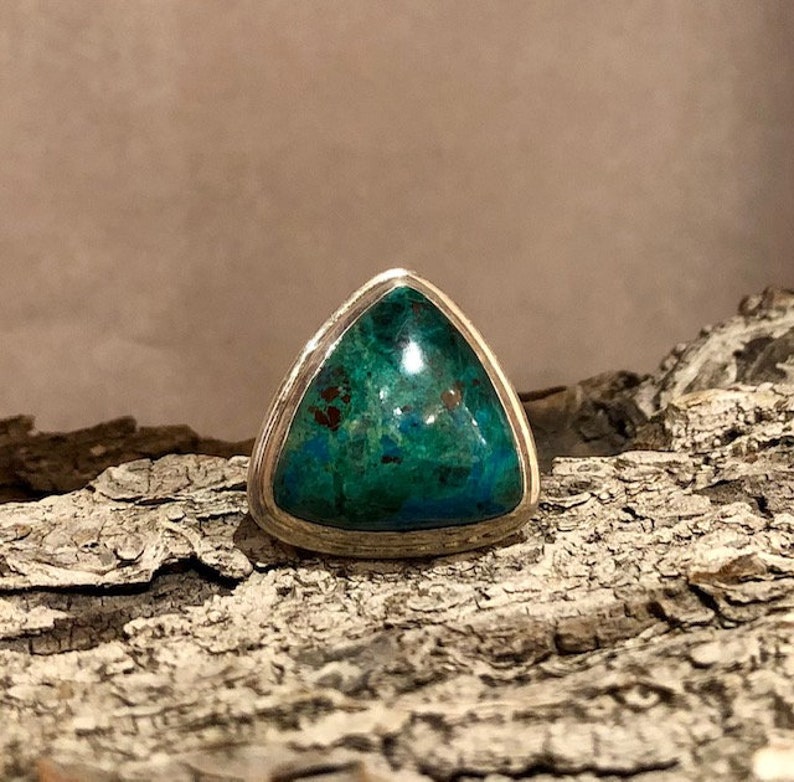 statement ring Extra Large stone ring #96 Cocktail ring Gemstone Ring Triangle Chrysocolla ring sterling silver ring
