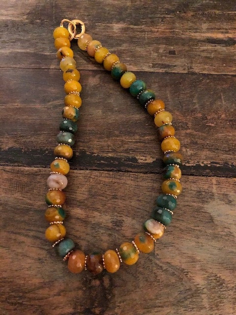 Chunky mustard Stones Necklace, Natural Stones Necklace, Agate Necklace, Earth Tones Necklace, Gold Agate Necklace image 2