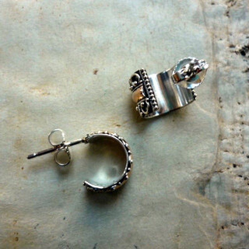 Silver Gold Earrings small hoop Earrings Silver Small ear Cuffs EH568 Filigree hoops Sterling Silver Rose Gold Earrings Cuff Huggies