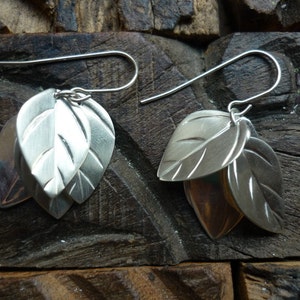 Leaf Earrings, Botanical earrings, Sterling silver Earrings, Woodland Silver Earrings, Autumn Jewelry, Leaf Shape Earring, Leaves Shape. image 1