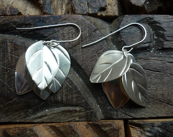 Leaf Earrings, Botanical earrings, Sterling silver Earrings, Woodland Silver Earrings, Autumn Jewelry, Leaf Shape Earring, Leaves Shape.
