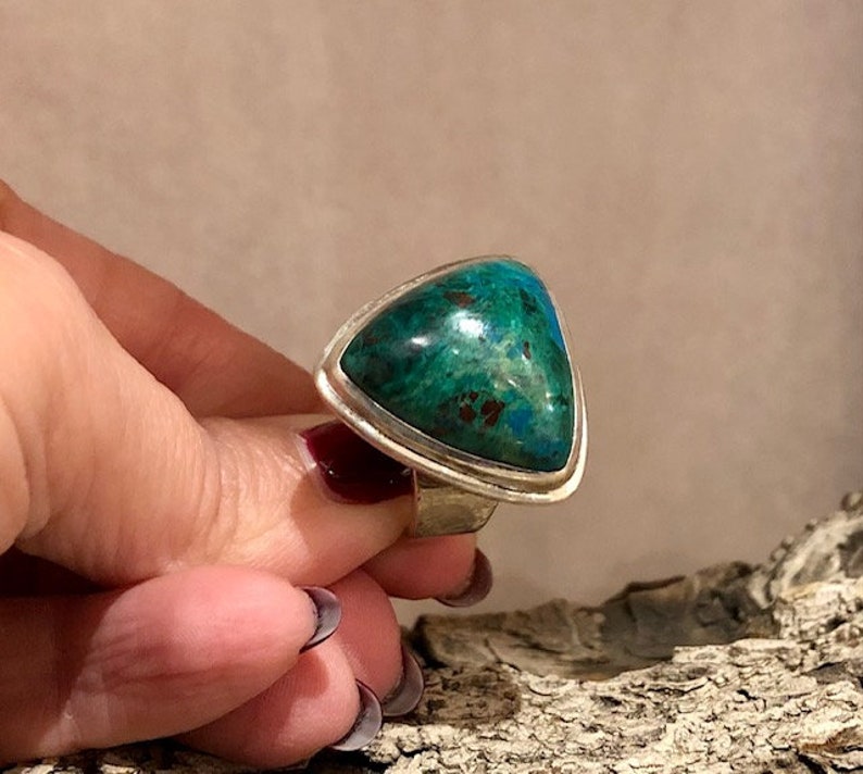 statement ring Extra Large stone ring #96 Cocktail ring Gemstone Ring Triangle Chrysocolla ring sterling silver ring
