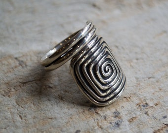 Sterling Silver Shield Ring, Eternity Spiral Jewelry, Spiral Ring, Eternity Spirals Pattern, Oxidized Silver Jewelry