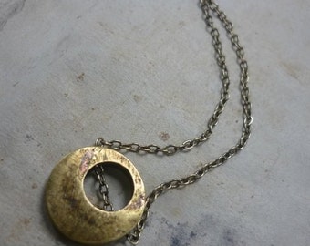 Round Pendant, small Pendant, Rustic Brass Pendant, Fine Brass Chain, Simple Necklace, Casual Brass Necklace, Dainty layering Necklace