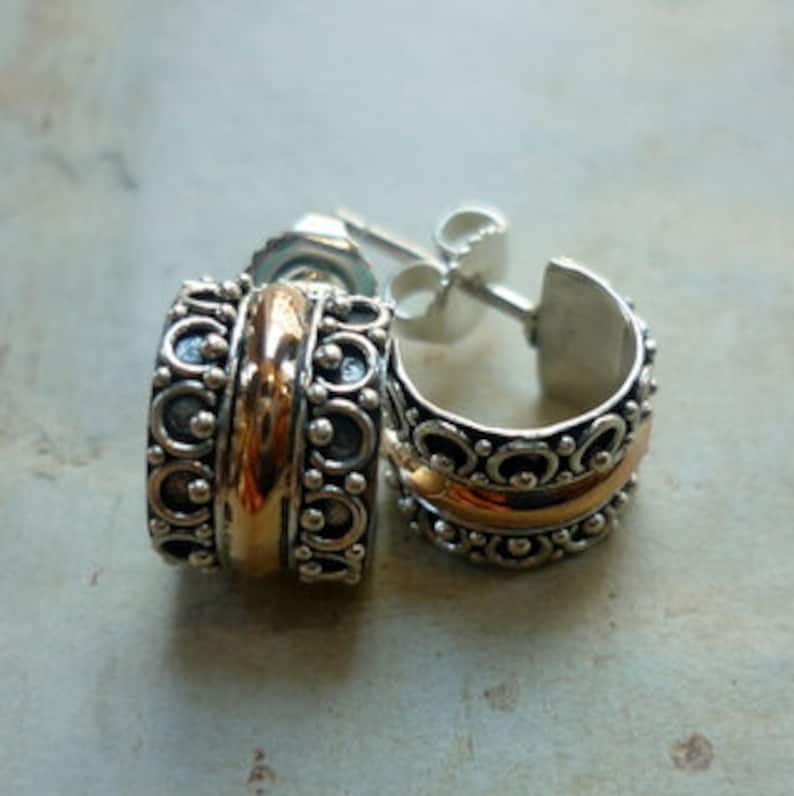 Silver Gold Earrings small hoop Earrings Silver Small ear Cuffs EH568 Filigree hoops Sterling Silver Rose Gold Earrings Cuff Huggies