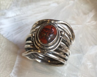 Red Gemstone, Jasper Sterling Silver Ring, Wire Wrapped Silver Ring, Silver Ring, Statement Silver Ring, Chunky Silver Ring, Big Silver Ring