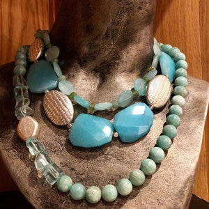 Blue jade Necklaces, Turquoise colored Jade Necklace Trio, statement nuggets Necklace, Gemstone necklace, evening necklace, beaded necklace