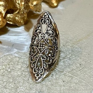 Sterling Silver Shield Ring, Filigree Ring, Wide Silver Rings, Unique Silver Rings, Everyday Jewelry, Contemporary Jewelry, Modern Ring.
