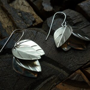 Leaf Earrings, Botanical earrings, Sterling silver Earrings, Woodland Silver Earrings, Autumn Jewelry, Leaf Shape Earring, Leaves Shape. image 4