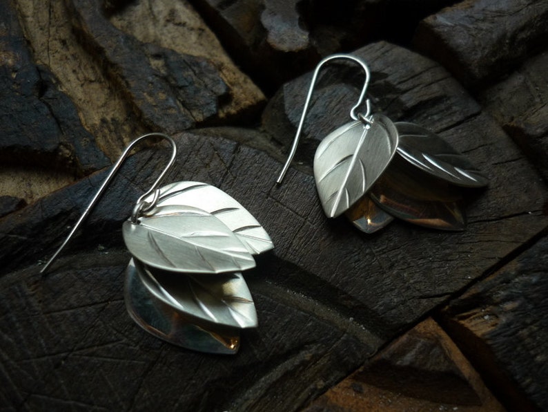 Leaf Earrings, Botanical earrings, Sterling silver Earrings, Woodland Silver Earrings, Autumn Jewelry, Leaf Shape Earring, Leaves Shape. image 4