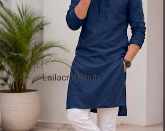 Men's Beige Cotton Kurta Pajama Set | Mandarin Collar Indian Ethnic Wear