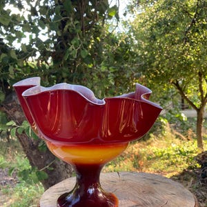 Yugoslavia Mid Century Murano Glass desing by Dragan Drobnjak / Fazzoletto Glass Bowl/ Vintage 70s