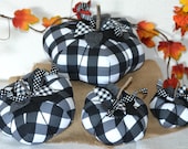Fabric Pumpkins, Black and White Pumpkin, Buffalo Plaid Pumpkin, Black White Fall Decor, Farmhouse Pumpkin Decor, Rustic Fall, Halloween