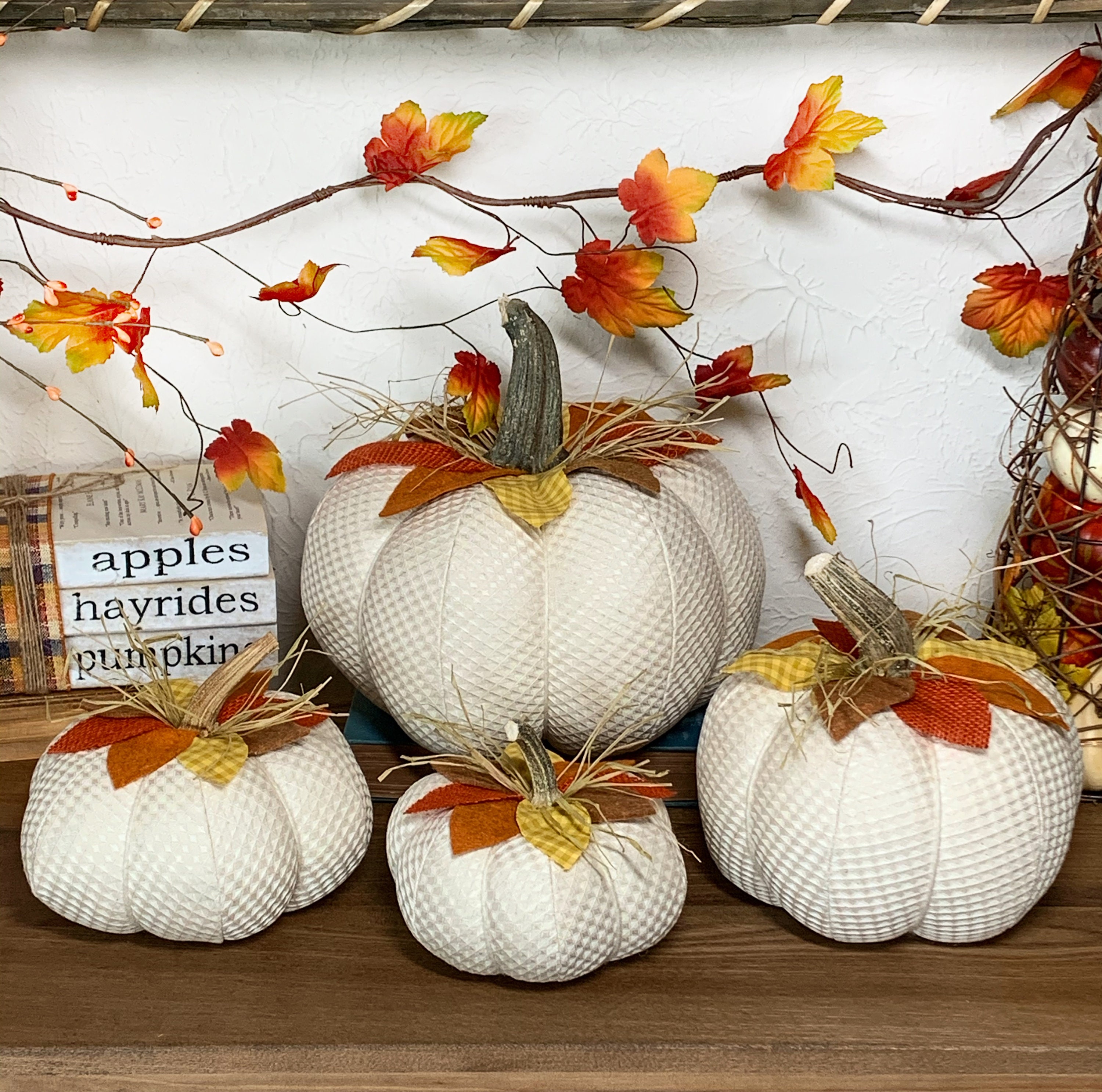 White Pumpkins, Fabric Pumpkins, Plaid Fall Decorations, Fall Farmhou…