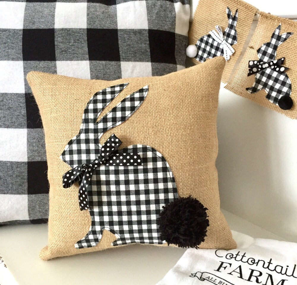 Bunny Pillow Cover Black and White Bunny Pillow Easter Etsy