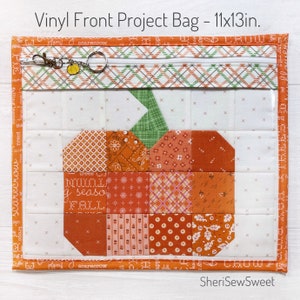 Fall Project Bag, Cross Stitch Project Bag, Lori Holt Fabrics Pumpkin, Vinyl Front WIP Bag, Autumn Embroidery, Needlework, Thread Holder