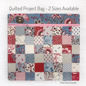 Cross Stitch Project Bag w/Antoinette fabric French General, Quilted Patchwork Front, Fully Lined, 2 Sizes incl. XL, Thread Bed, Floss Keep image 2