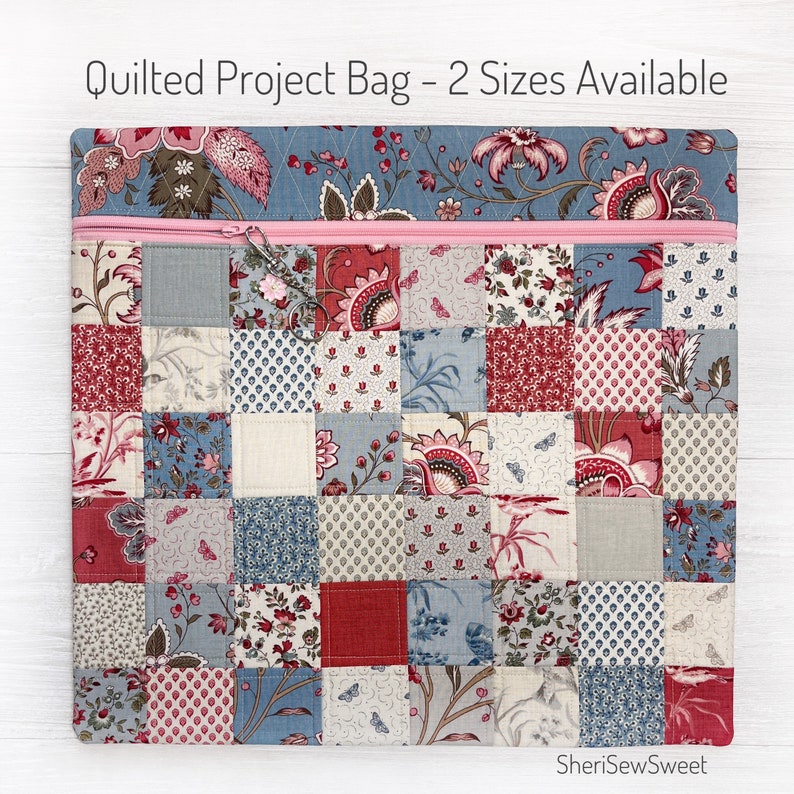 Cross Stitch Project Bag w/Antoinette fabric French General, Quilted Patchwork Front, Fully Lined, 2 Sizes incl. XL, Thread Bed, Floss Keep image 2