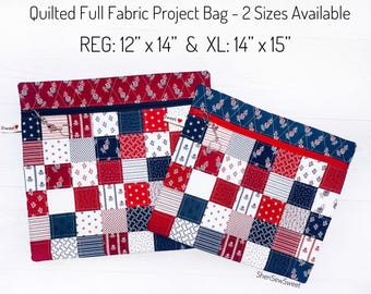 Bolsa para proyectos de punto de cruz patrióticos con tela "American Gatherings III", bolsa con cremallera del 4 de julio para labores de costura, bordado y organización de manualidades.