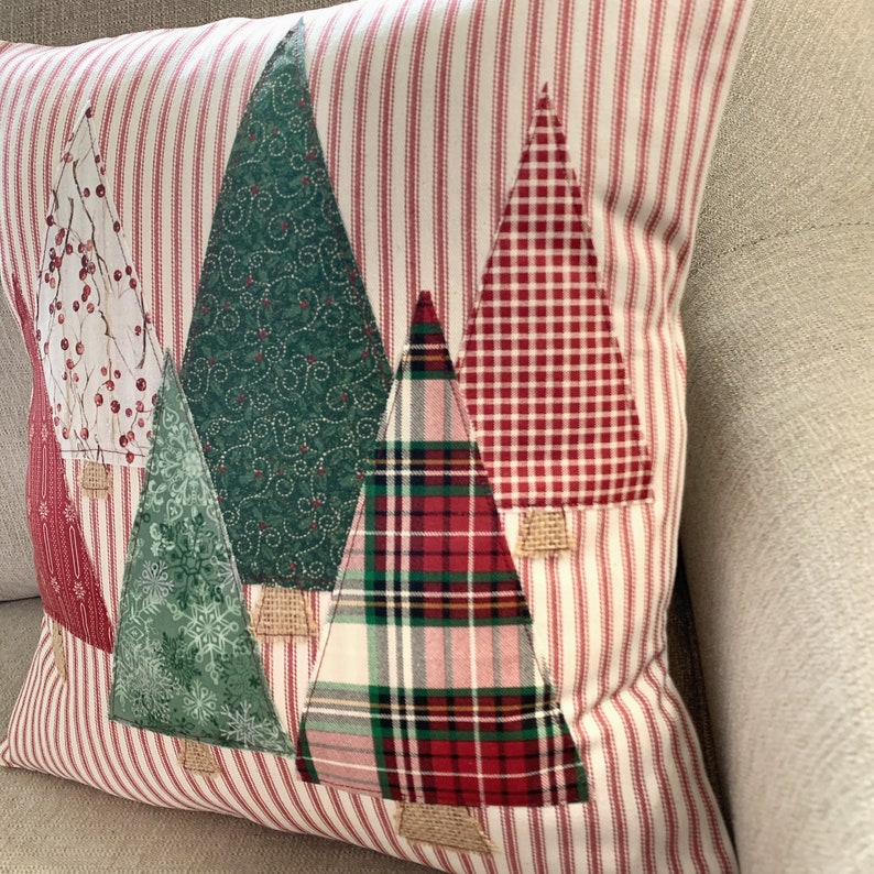 Christmas Tree Pillow Cover Trees Christmas Trees Red Ticking Pillow