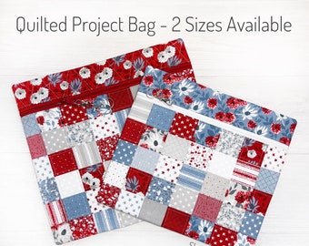 Cross Stitch Project Bag, Quilted Zipper Bag with Patriotic Old Glory fabric by Lella Boutique, 2 Sizes, XL for 12x12 QSnap or Hoop