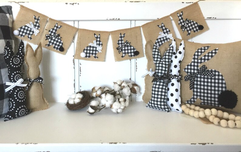 Bunny Pillow Cover Black and White Bunny Pillow Easter Etsy