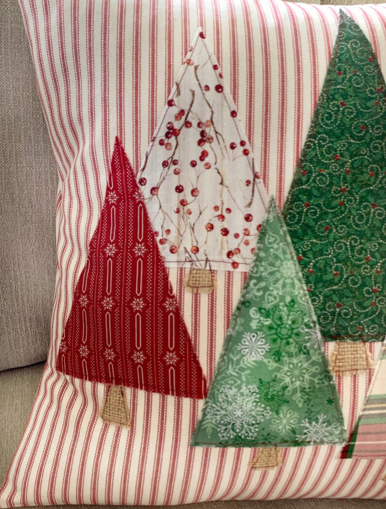 Christmas Tree Pillow Cover Trees Christmas Trees Red Ticking Pillow