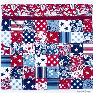 Patriotic Cross Stitch Project Bag w/Freedom Garden Fabric, July 4th Zipper Pouch for Needlework, Embroidery Sewing or Handwork Organization