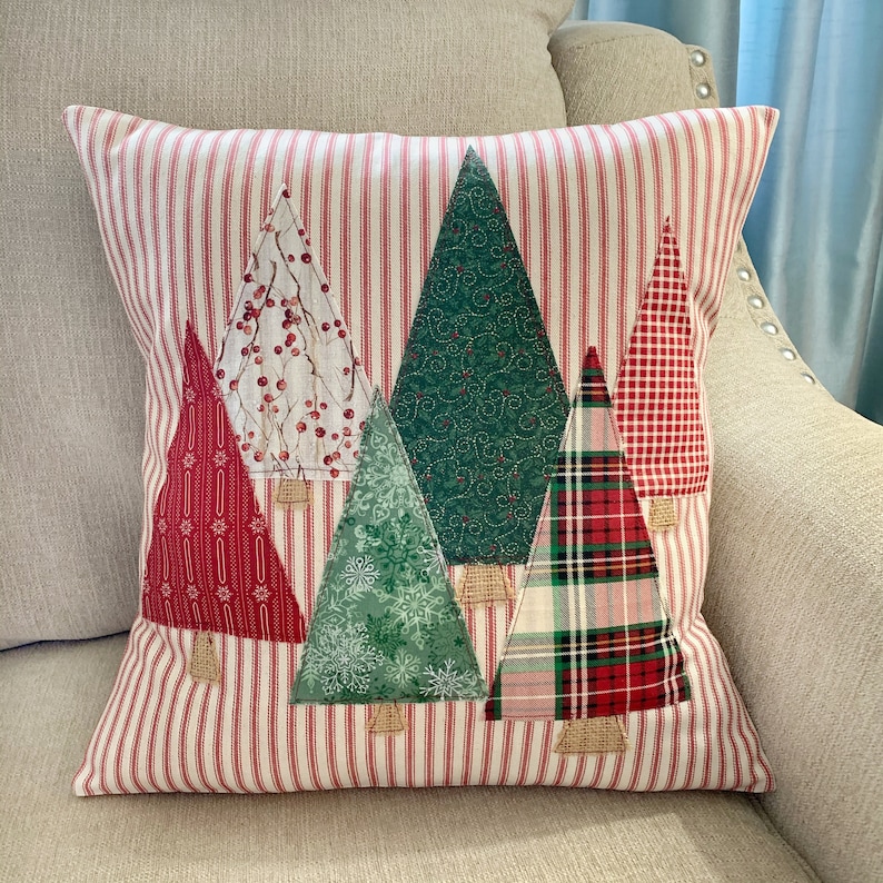 Christmas Tree Pillow Cover Trees Christmas Trees Red Ticking Pillow