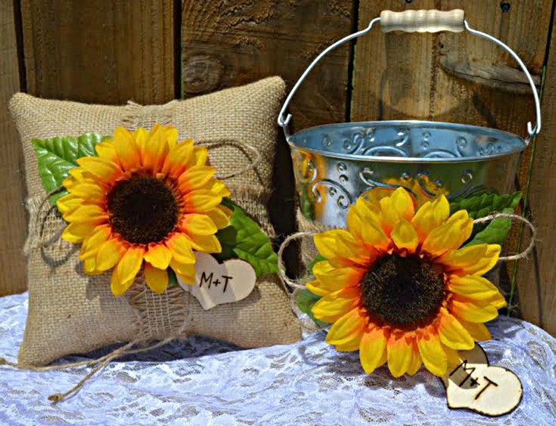 Sunflower Ring Pillow Fall Wedding Sunflower Accessories Sunflower Wedding Sunflower Wedding Decor Sunflower Flower Girl Basket