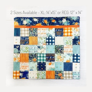 Fall Cross Stitch Project Bag, Quilted Patchwork Bag w/ Harvest Wishes fabric from Deb Strain, Pumpkin Autumn Pattern Floss Organization Bag