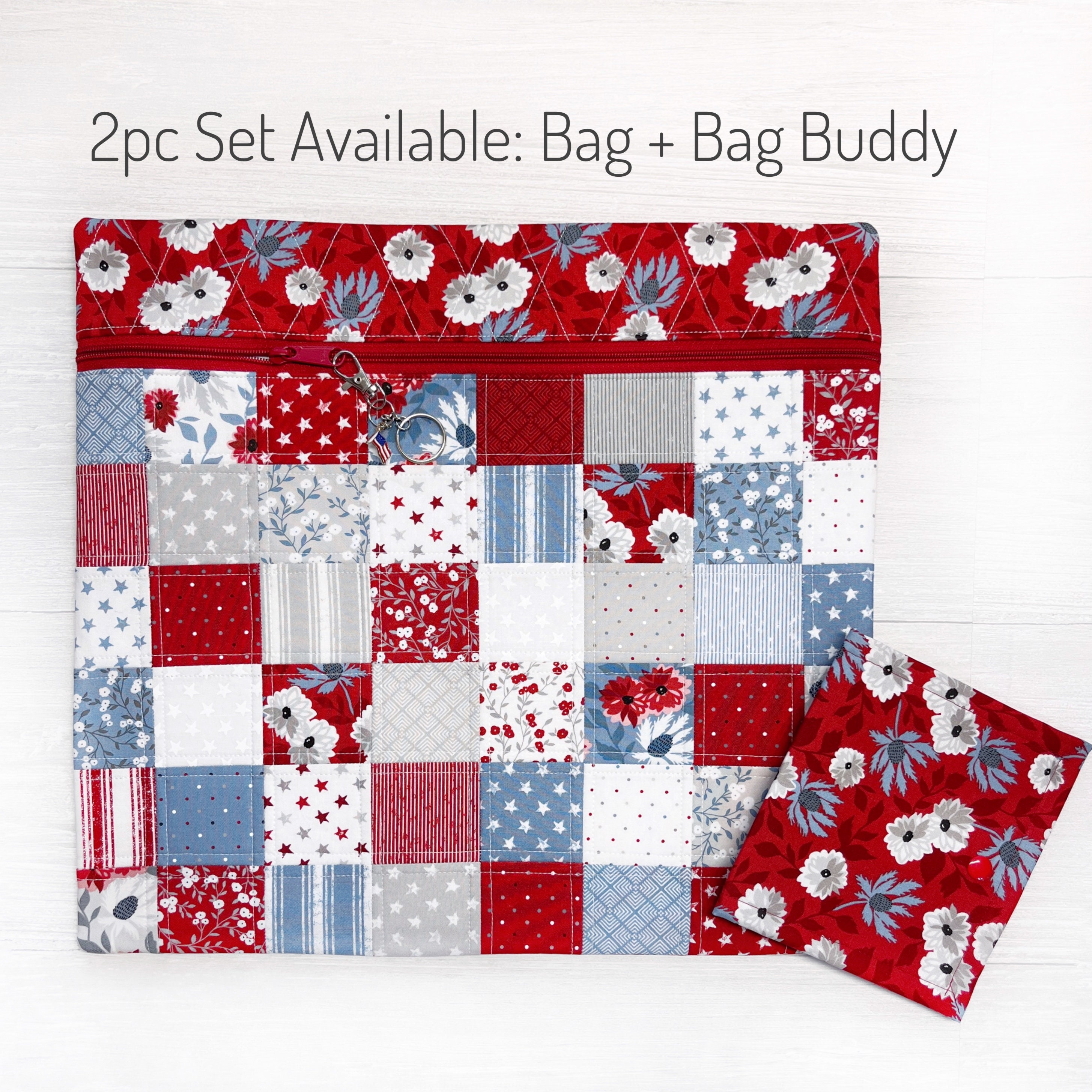 Cross Stitch Project Bag, Quilted Zipper Bag With Patriotic