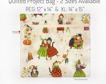 Halloween Project Bag with Ghoul Friends Fabric by Teresa Kogut, Cross Stitch Project Bag, Zipper Pouch for Embroidery, Handwork, Needlework