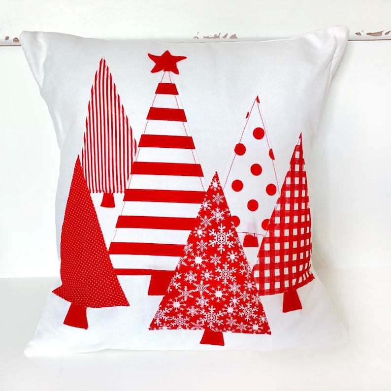 Christmas Tree Pillow Cover Trees Christmas Trees Red Ticking Pillow