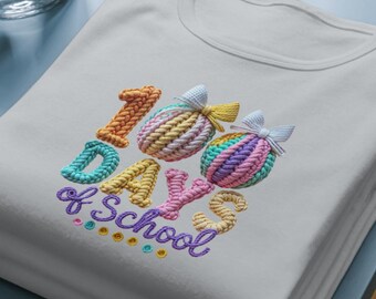 100 Days Of School Coquette Bow Style DTF Transfers, Faux Crochet Knit Effect Designs