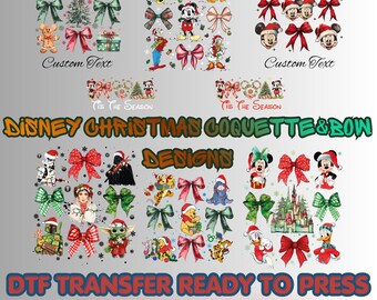 Disney Christmas Coquette DTF Transfer Bundle, Holiday Bow Transfers, Ready To Press