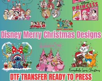 110 Disney Kids Characters Merry Christmas Ready To Press DTF Transfers, Matching Family Iron On Decals