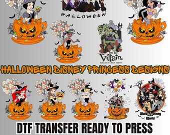 Halloween Disney Princess Witch DTF Transfer Bundle | Pumpkin Teacup Villain | Ready to Press | 57 Designs