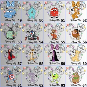 May include: A collection of Disney-themed designs, each featuring a character or element from various Disney movies. Each design is set within a Mickey Mouse ear frame, with "Disney Trip 2026" text.