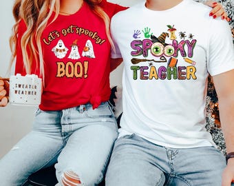 Spooky Ghost DTF Transfer, Boo Crew and Teacher Halloween Graphic Tee Print