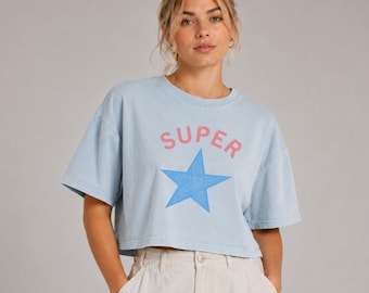 Garment Dyed Boxy Crop Tee | Vintage Wash Heavyweight Graphic Shirt