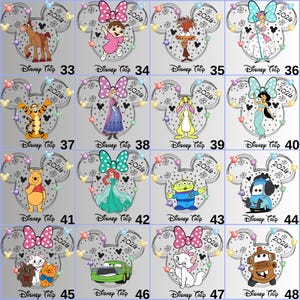 May include: A collection of Disney-themed designs, each featuring a character within a Mickey Mouse ear outline. The designs include characters like Bambi, Tigger, and Winnie the Pooh, with the text "Disney Trip 2020".