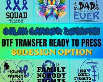 Colon Cancer Awareness DTF Transfer, Blue Ribbon Support Designs (80 Options)