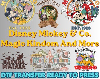 Nostalgic Disney Mickey&Co. DTF Transfer, Magic Kingdom Family Shirt Designs, Retro Cartoon Vacation Prints, Ready to Press