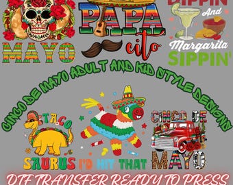 Cinco de Mayo DTF Transfer for Fiesta Party Shirts, Adult And Kid Style Designs