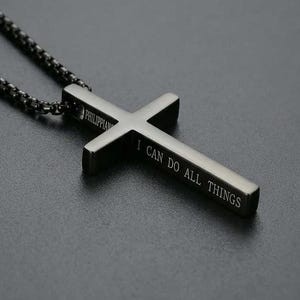 Black Cross Necklace for Men – Stainless Steel Scripture Pendant