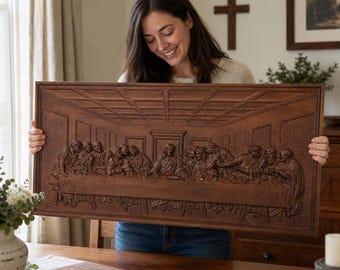 Last Supper Wood Wall Art | Carved Christian Relief Decor | Catholic Home Altar Gift | Vintage or Hand Painted Gold
